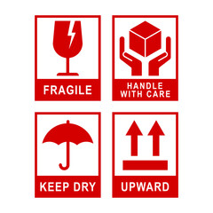Red Fragile Handle With Care Symbols for Packaging