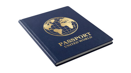 Blue Passport with Gold World Map and United World Text Isolated on White