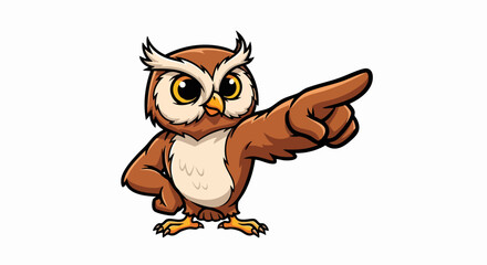 Obraz premium Cute Cartoon Owl Character Pointing Forward with Wing.