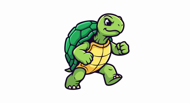 Cute green cartoon turtle character walking forward.