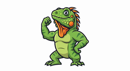 Fototapeta premium Strong Green Iguana Mascot Flexing Bicep Muscle.