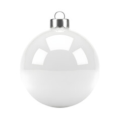 Fototapeta premium Shiny White Christmas Ornament Ball with Silver Cap Isolated on White Background