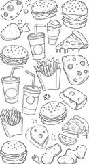 線描きの食欲をそそるファストフード