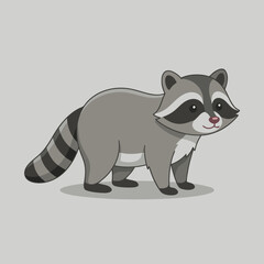 Cute cartoon raccoon standing on a light gray background.