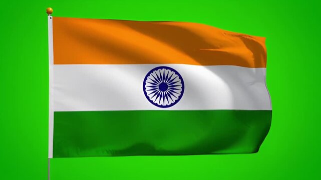 Indian flag waving on a pole against a green background, symbolizing national pride and sovereignty