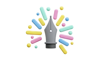 Obraz premium 3D Pen Nib Surrounded by Colorful Rods and Spheres