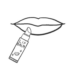 リップクリームを唇に塗っているイラスト　線画