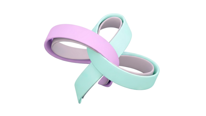 Intertwined Purple and Teal Ribbons on White Background