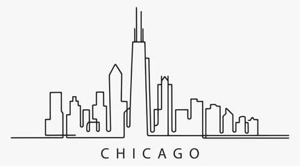 Flat Design one line without breaking the Chicago city.