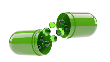 Open Green Capsule with Spheres