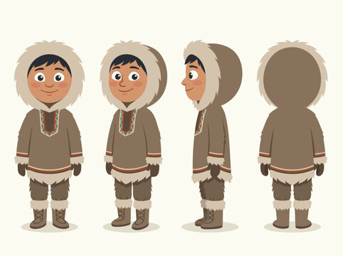 Cute Inuit child wearing traditional warm clothing.