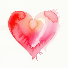 Vibrant watercolor heart with soft pink and red hues on white