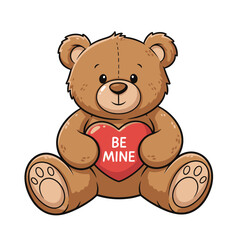 Obraz premium Cute teddy bear holding red heart with Be Mine message