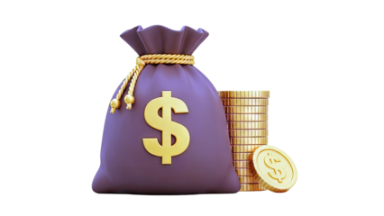 Money Bag with Dollar Sign and Gold Coins