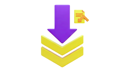 3D Download Icon with Document Symbol