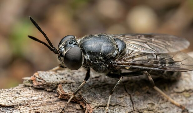 Adult Black Soldier Fly on Leaf &ndash; Macro Close Up
