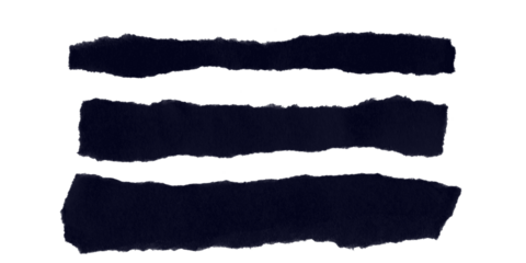 Three Horizontal Dark Blue Torn Paper Strips Isolated on a Pure Black Background