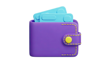 3D Render of a Purple Wallet with Blue Cards