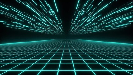 Futuristic Grid Background with Neon Lights.