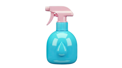 Blue and pink spray bottle with a water drop design