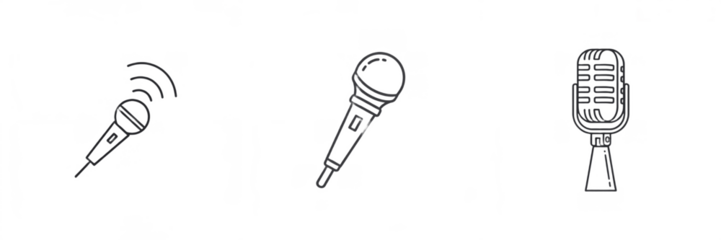 Microphone Line Icons Set – Audio, Podcast, Speech and Broadcasting Outline Symbols