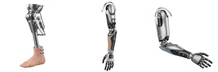 Bionic Prosthetic Limbs Set – Advanced Robotic Leg & Arm Technology Isolated on White