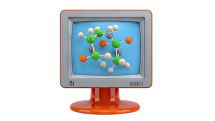 Retro Monitor Displaying Molecular Structure