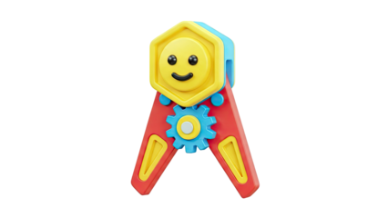3D Rendered Toy Robot with Gears and Smiley Face