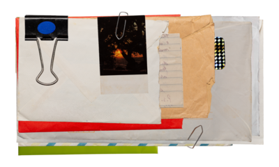 Closed mail envelope, grunge vintage pack of envelope and mail letters, element resource for graphic designers, png isolated on transparent background