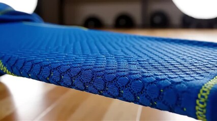 Close-up of a vibrant blue and neon green goalkeeper s glove texture showcasing its grip pattern and professional sports equipment detail for marketing campaigns