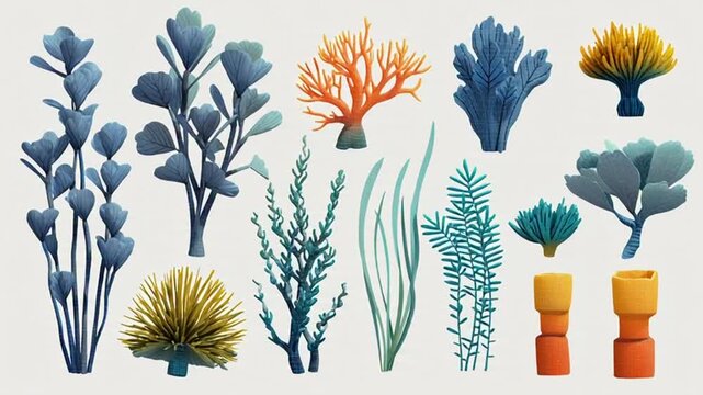 Abstract Underwater Flora: A Decorative Seamless Border of Marine Vegetation Elements