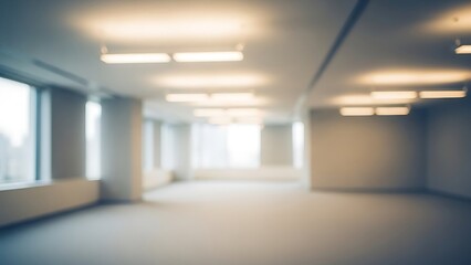 Fototapeta premium Blurred spacious office interior with natural light, creating serene workspace