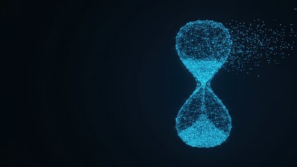 Digital hourglass made generic glowing information particles flowing against a dark background generic time