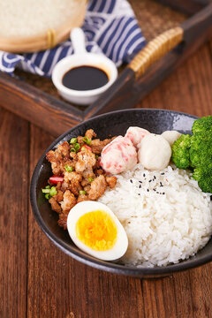 Bento Braised Pork Rice With Egg Closeup