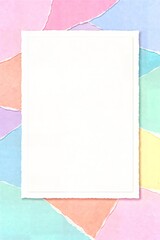 Fototapeta premium Pastel Paper-Cut Collage Vertical Background with White Paper Frame and Copy Space