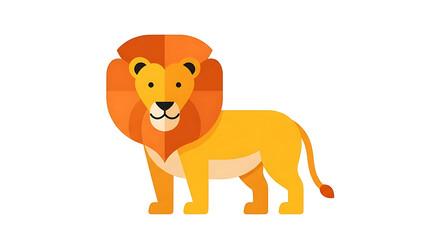 Illustration of a majestic lion with a vibrant mane standing proudly in a graphic style, Whisk, as seen from a slight angle, showcasing its fierce expression and powerful stance.