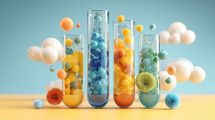 STEM concept for children, test tube experiments without danger, bright and friendly design, 3D illustration