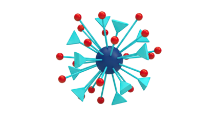 Abstract Molecular Structure with Blue Spikes and Red Spheres