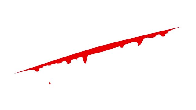Cut wound with blood flowing. A dramatic red sword cut tears through the surface as blood begins to seep and drip, conveying themes of battle, danger, trauma, and intense confrontation.