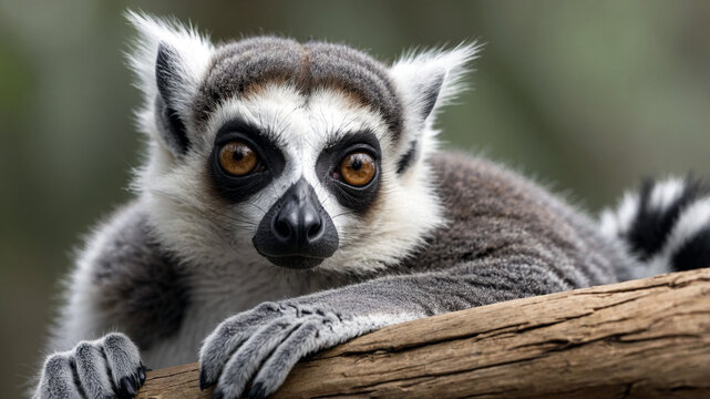 close up of a ring-tailed lemur on a tree branch