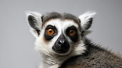 Fototapeta premium close up of ring-tailed lemur with white background
