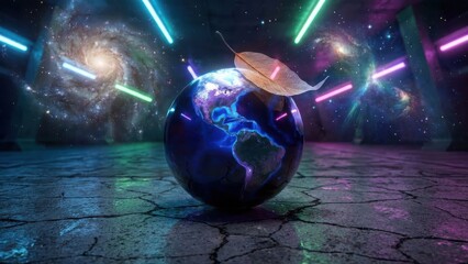 Motivation and Success: Fragile Leaf Surviving in Urban Concrete Landscape with business, fragrance, cracked, concrete, glow, cloud, background