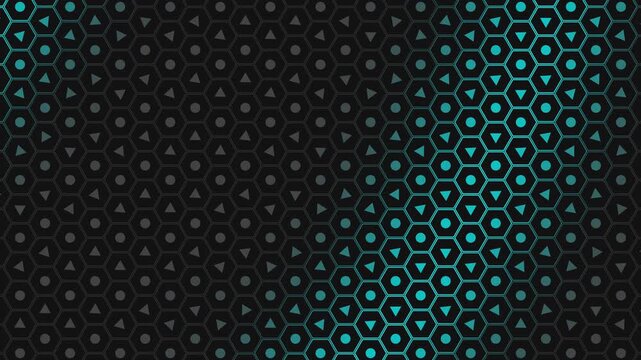 Procedural hexagonal grid system with logic gates toggling state in a rhythmic optimization wave. Seamless loop of abstract data processing visualization.
