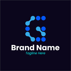 Abstract G letter logo with blue connectivity nodes. Modern initial icon for technology, data science, networking, and digital business branding. Professional vector template for innovation