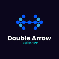 Professional double arrow logo with connectivity points. Perfect for data exchange, networking, infrastructure, and communication tech. Modern blue icon for digital business and integration