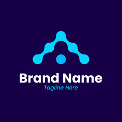 Abstract A initial logo with a detached central node. Minimalist icon for decentralized technology, data points, and modern networking. Clean blue graphic for professional branding and tech