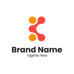 Vibrant K letter logo with orange and red connectivity points. Modern initial icon for creative tech, energetic startups, and digital innovation. Unique abstract brand identity template