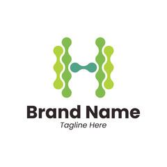 Abstract H letter logo featuring double line connectivity nodes. Modern initial icon for parallel data processing, networking, and digital business. Sleek blue template for tech branding