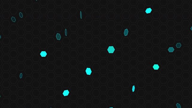Dark abstract hexagonal grid interface performing data optimization with scanning waves. Technical procedural lattice structure with cyan highlights. Seamless loop 4K UHD for cyber security concepts.