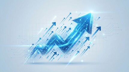 Abstract digital growing arrow,financial stock market growth concept,blue tech trend indicator,upward business performance,success metrics,investment analytics rising chart